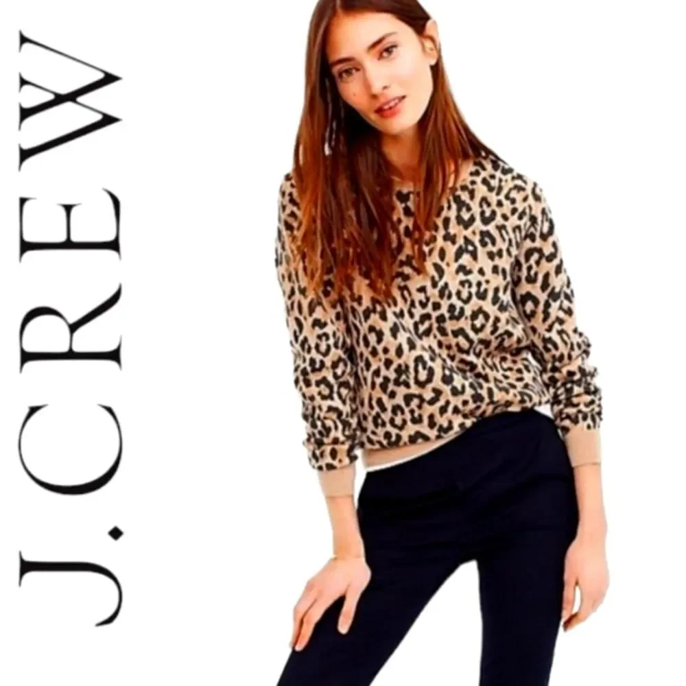 J. CREW MERINO WOOL LEOPARD CHEETAH ANIMAL PRINT KNIT SWEATER CREWNECK XS - Picture 1 of 9